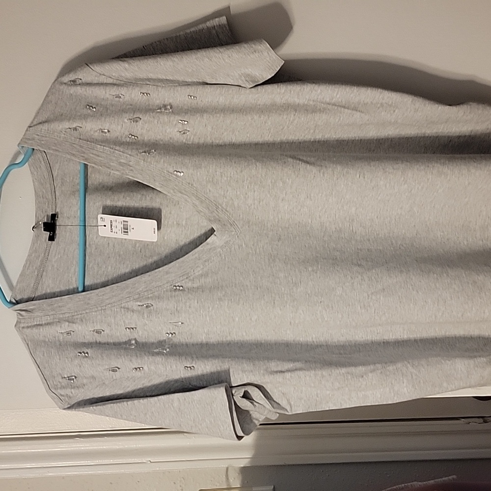 Express Heathered Embellished V-Neck Tee